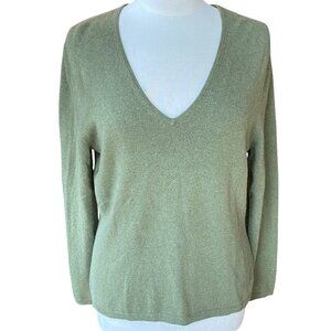 Vintage Lands End 100% Cashmere Sweater Wm Sz L Olive Green Quiet Luxury Capsule